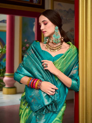 Green Banarasi Silk Saree Green