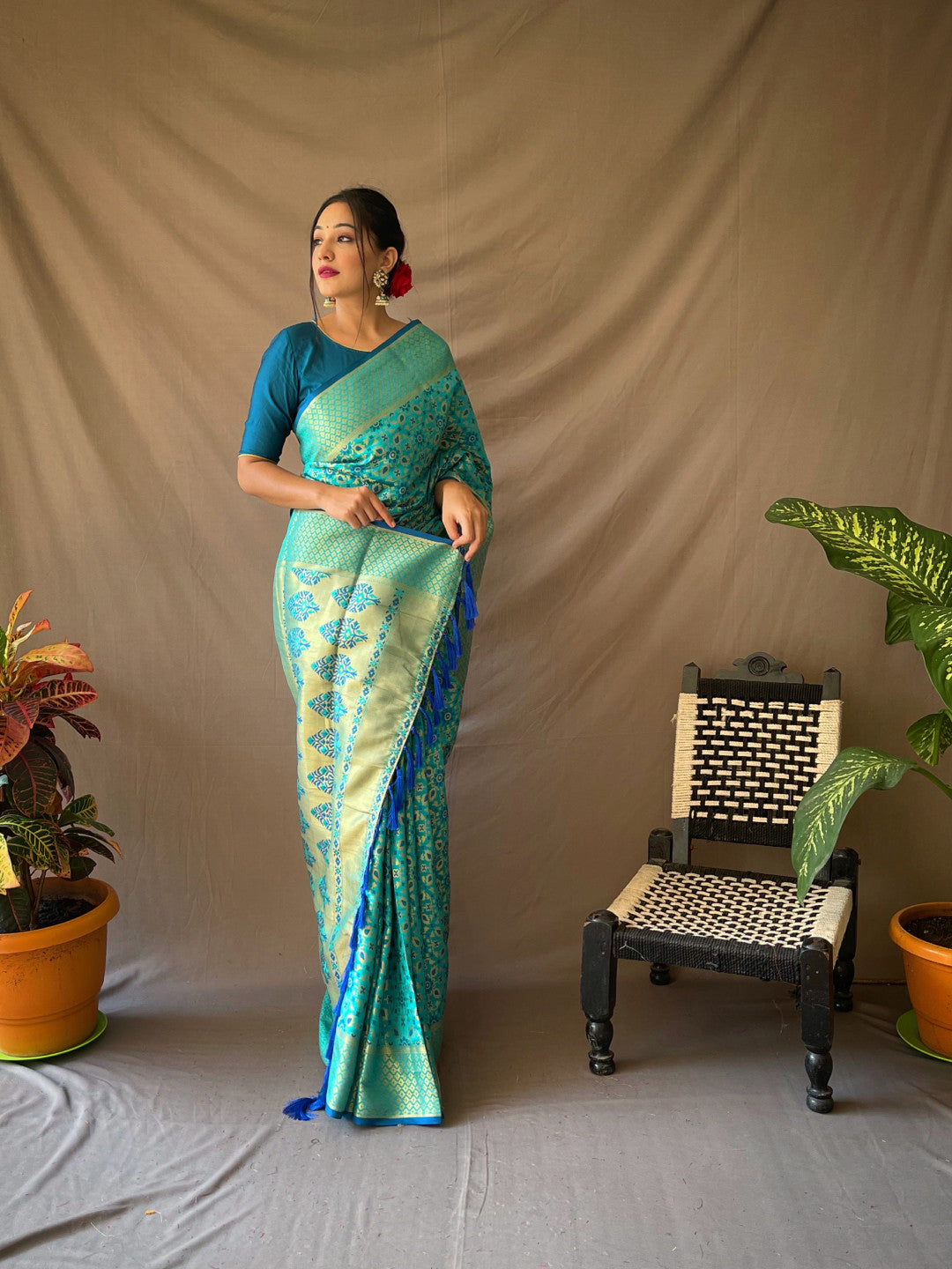 Rama Green Patola Kanjivaram Silk Saree