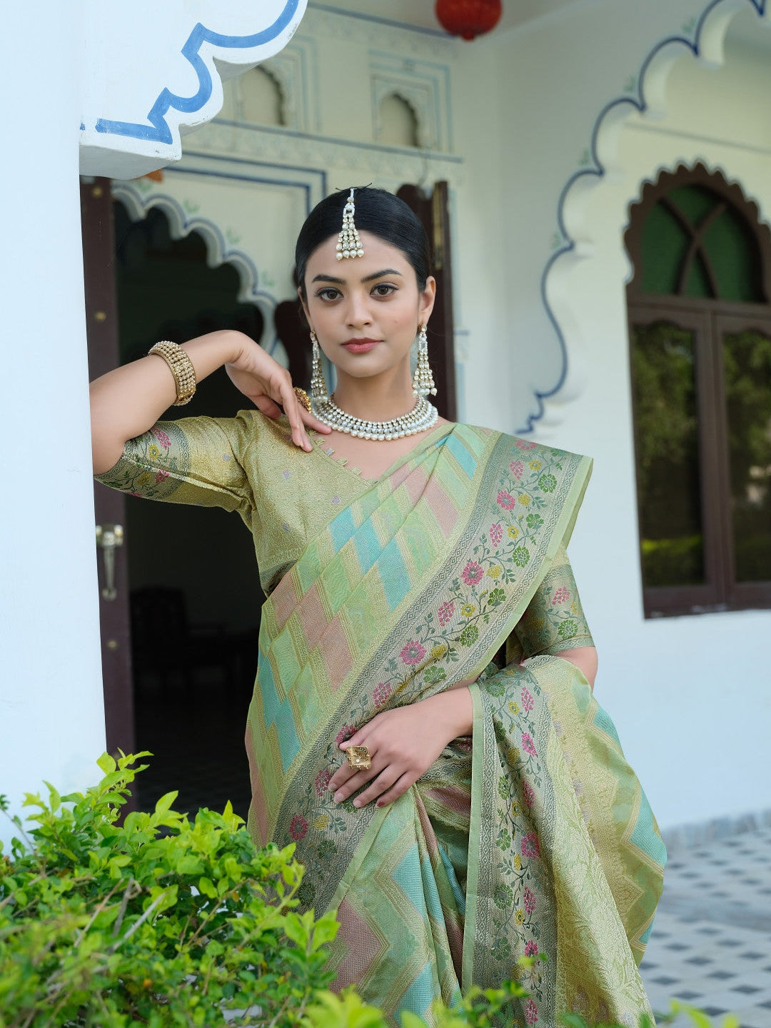 Pista Green Soft Organza Silk Saree