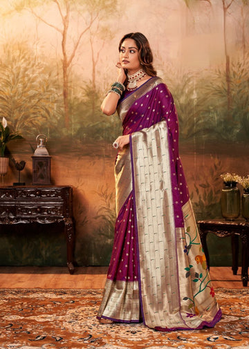 Maroon Pure Zari Paithani Silk Saree