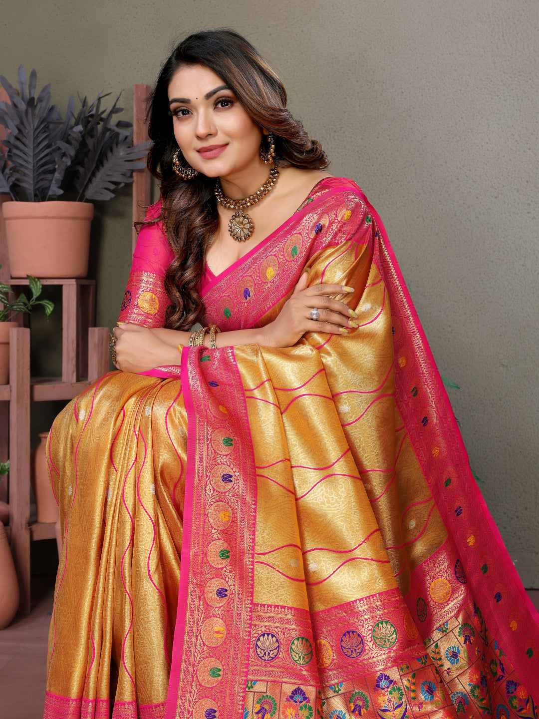 Yellow Banarasi Tissue Silk Saree With Zari Weaving Work