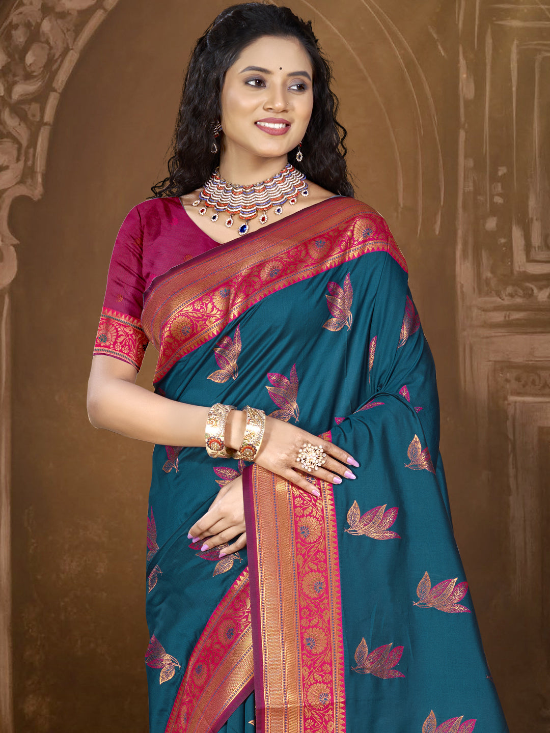 Blue Banarasi Silk Saree with blouse piece