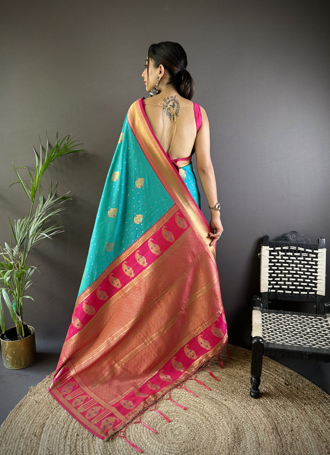 Turquoise Banarasi Silk Saree With Zari