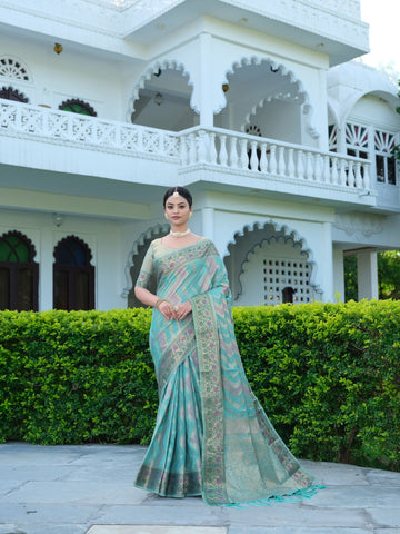 Sea Green Soft Organza Silk Saree