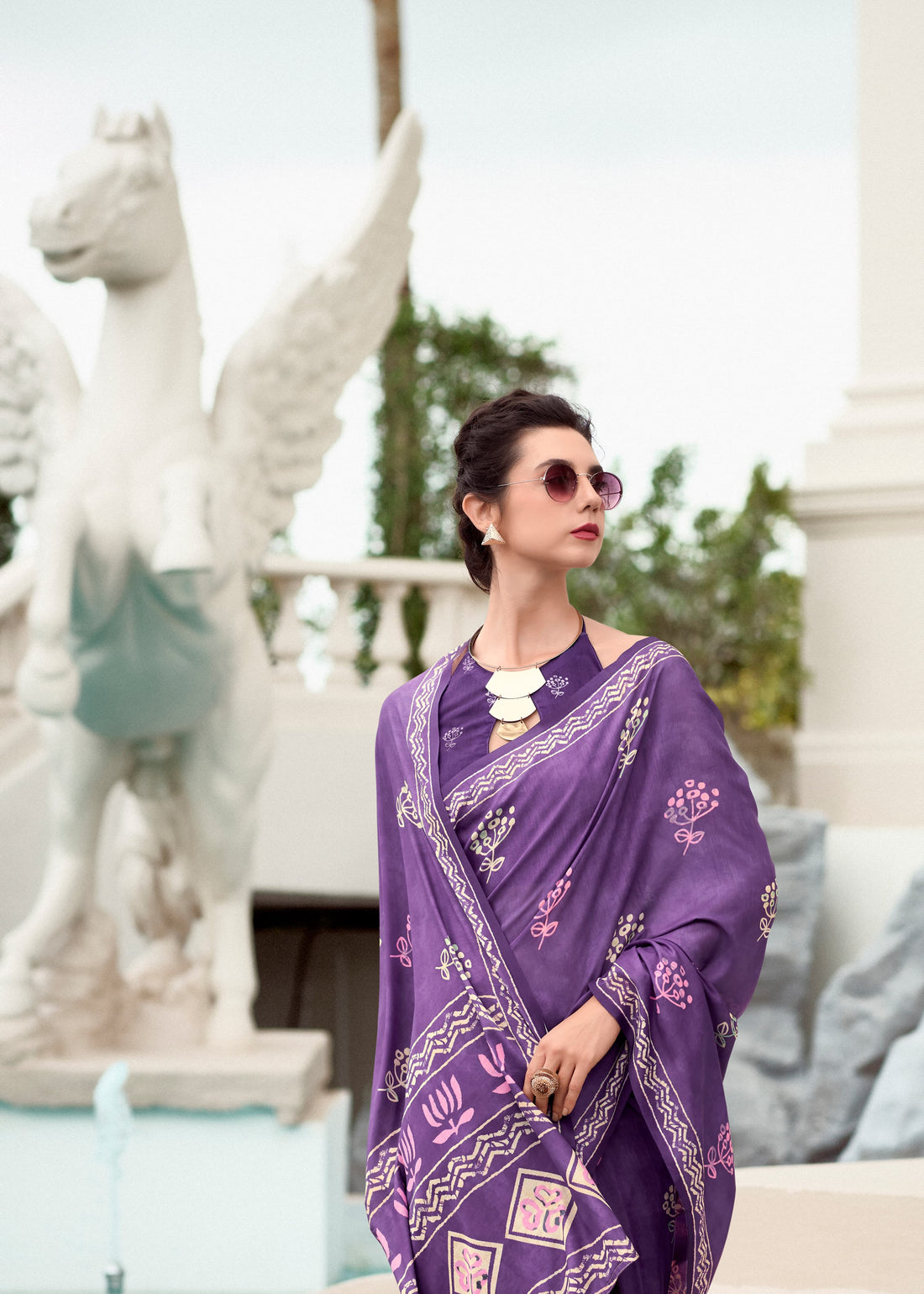 Purple Mal-Mal Resham Silk Saree