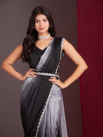 Grey Dual Tone Ready To Wear Saree