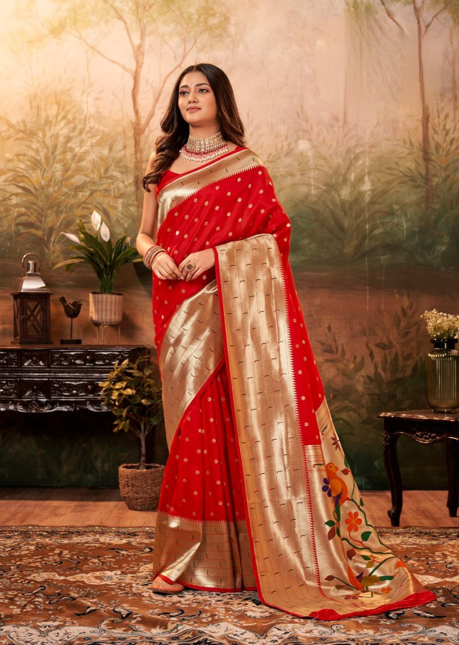 Red Pure Zari Paithani Silk Saree