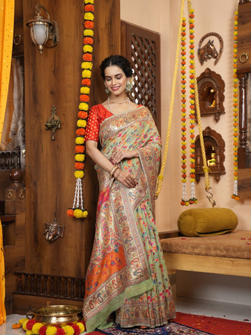 Floral Multi Colour Banarasi Silk Saree