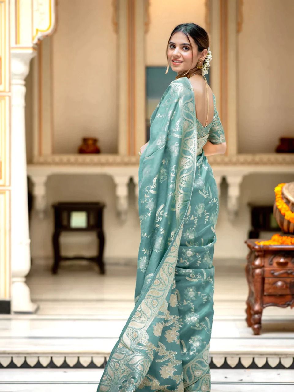 Zari Banarasi Silk Saree Sea Blue