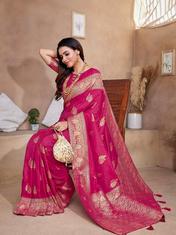 Pink Viscose Silk Saree Zari Weaved