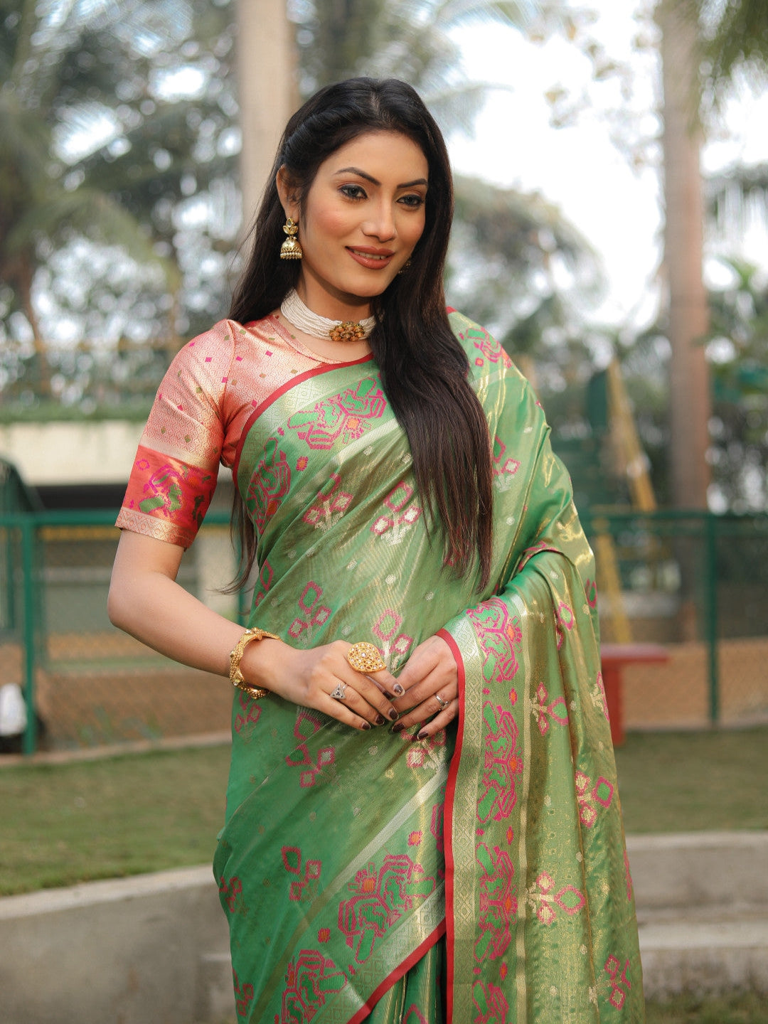 Green Soft Organza Silk Saree