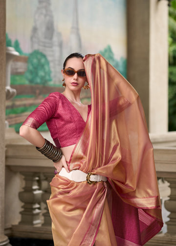 Copper Pink Pure Tissue Designer Saree