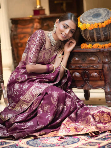 Zari Banarasi Silk Saree Wine