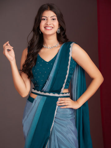 Blue Dual Tone Ready To Wear Saree