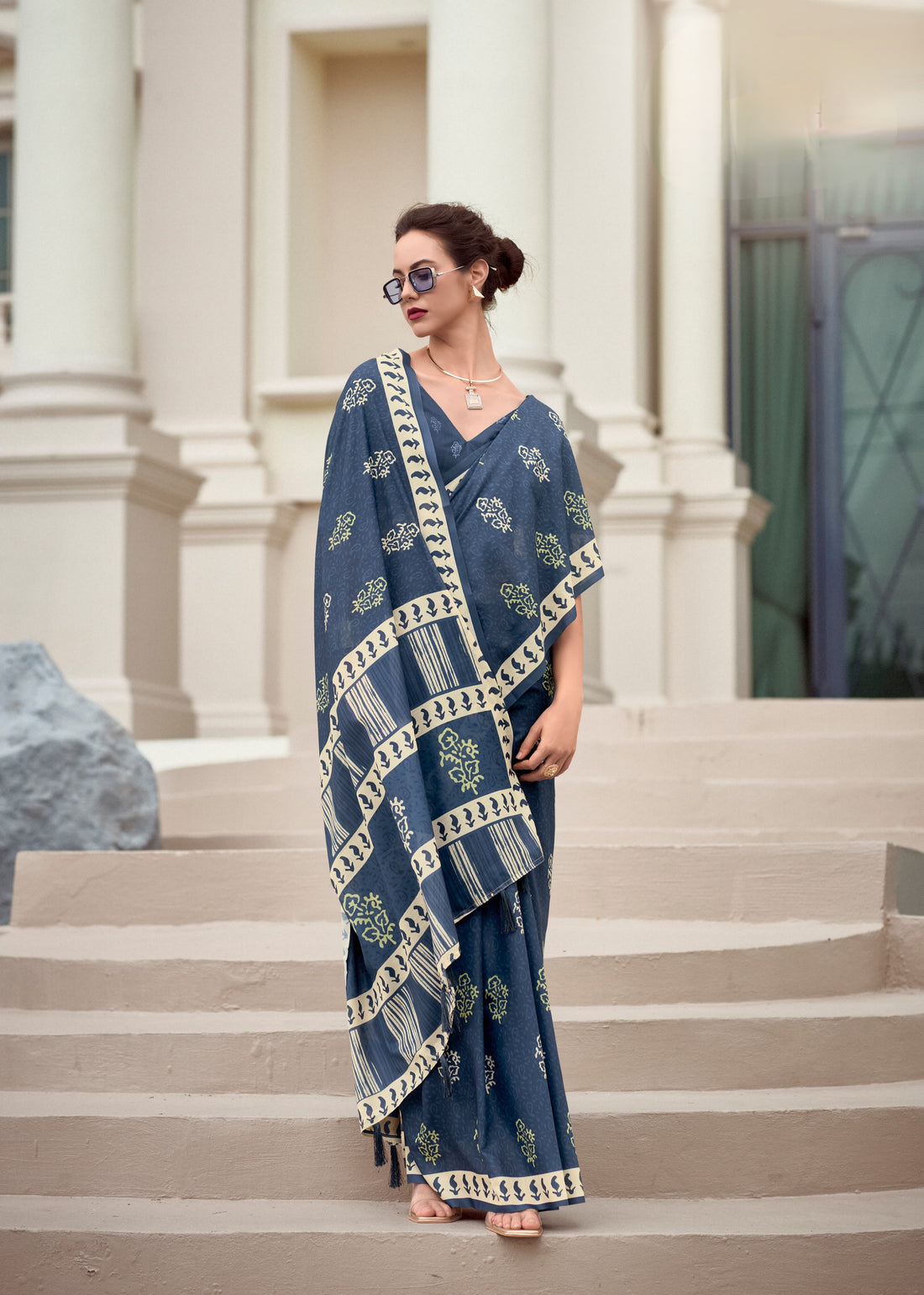 Blue Mal-Mal Resham Silk Saree