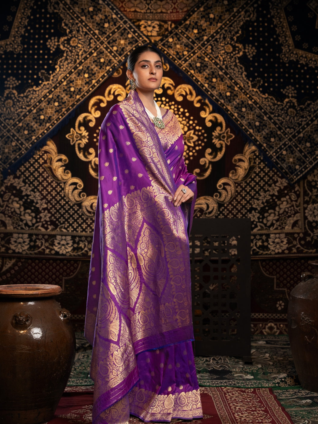 Purple Zari Banarasi Silk Saree