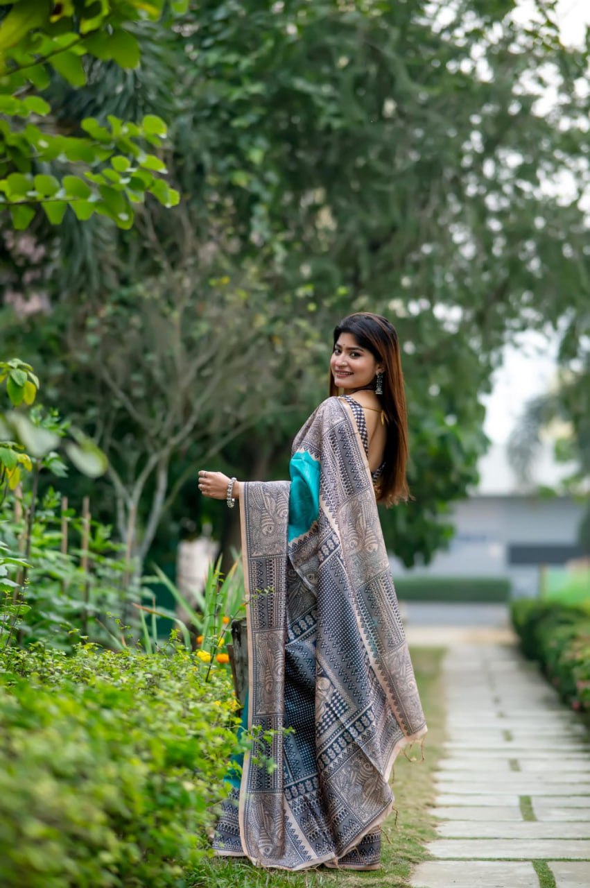 Tussur Silk Saree With Blouse Piece Sea Green