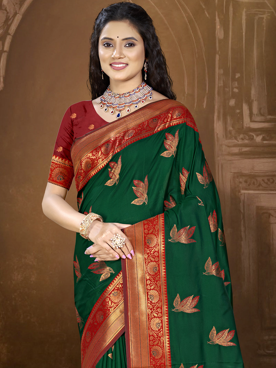 Bottle Green Banarasi Silk Saree