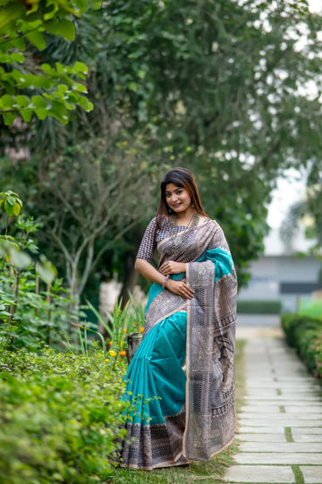 Tussur Silk Saree With Blouse Piece Sea Green