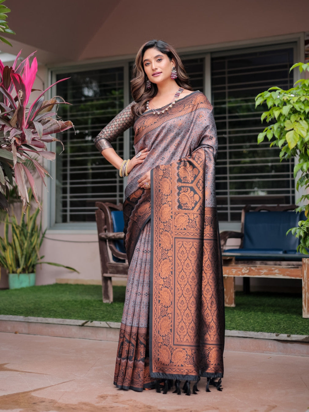 Brown Ikkat Patola Kanjivaram Saree