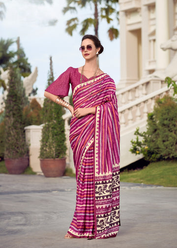 Magenta Mal-Mal Resham Silk Saree