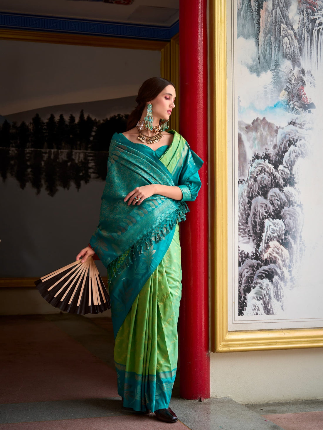 Green Banarasi Silk Saree Green