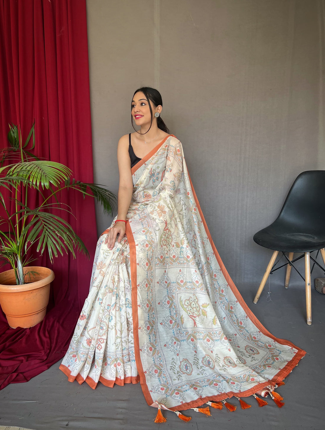 Orange Malai Cotton Saree