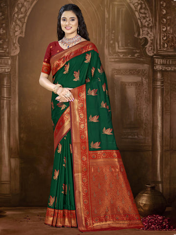 Bottle Green Banarasi Silk Saree