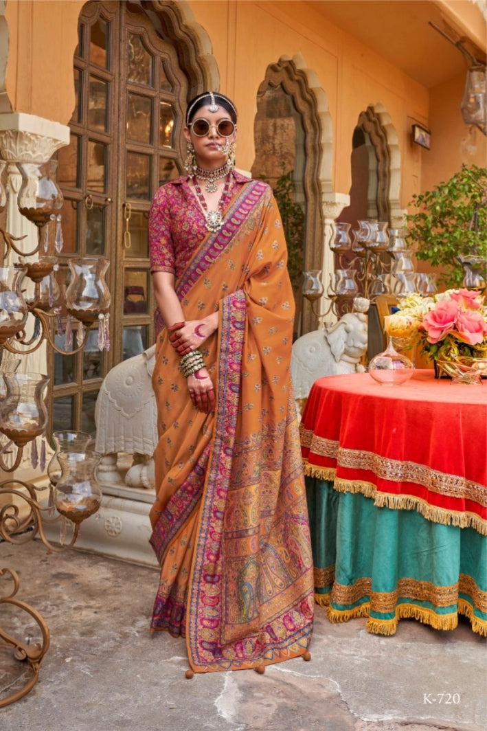 Yellow Silk Saree With Zari Weaving Border