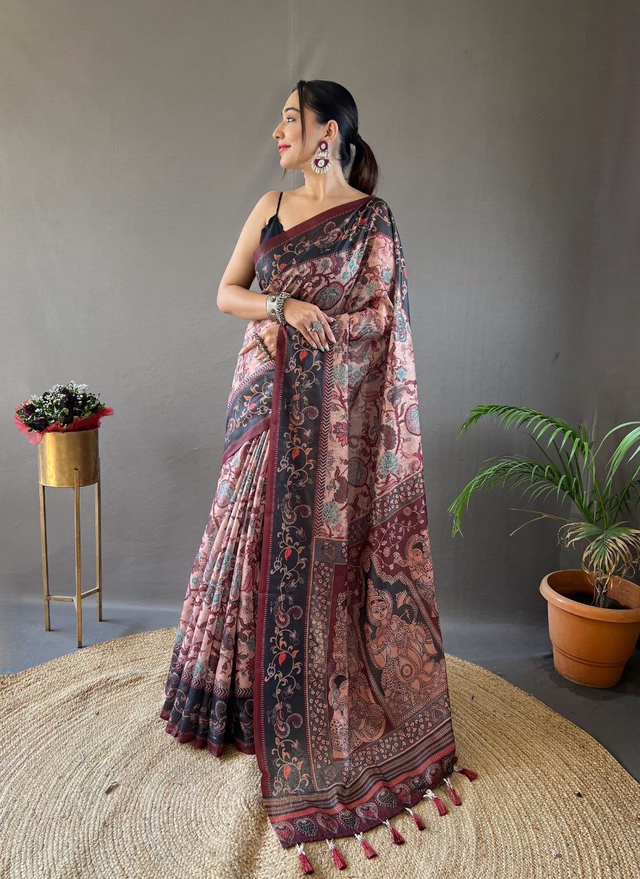 Multicolor Kalamkari Printed Cotton Saree