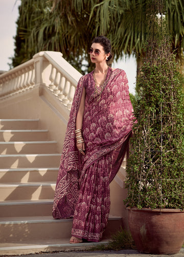 Maroon Mal-Mal Resham Silk Saree