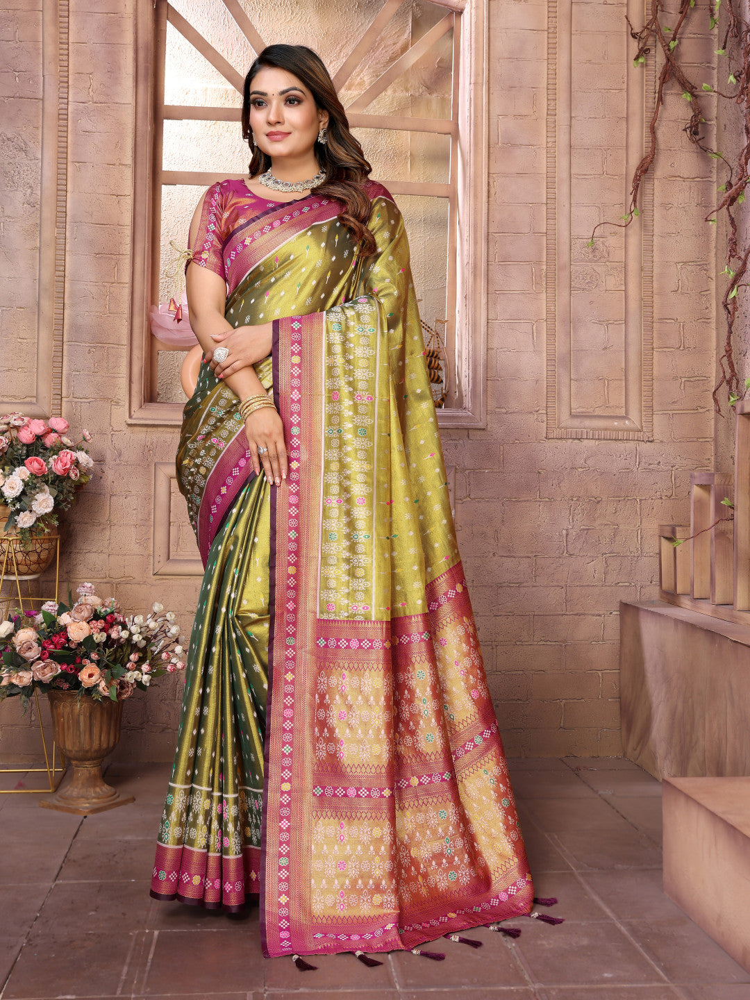 Mehndi Green Banarasi Tissue Silk Saree