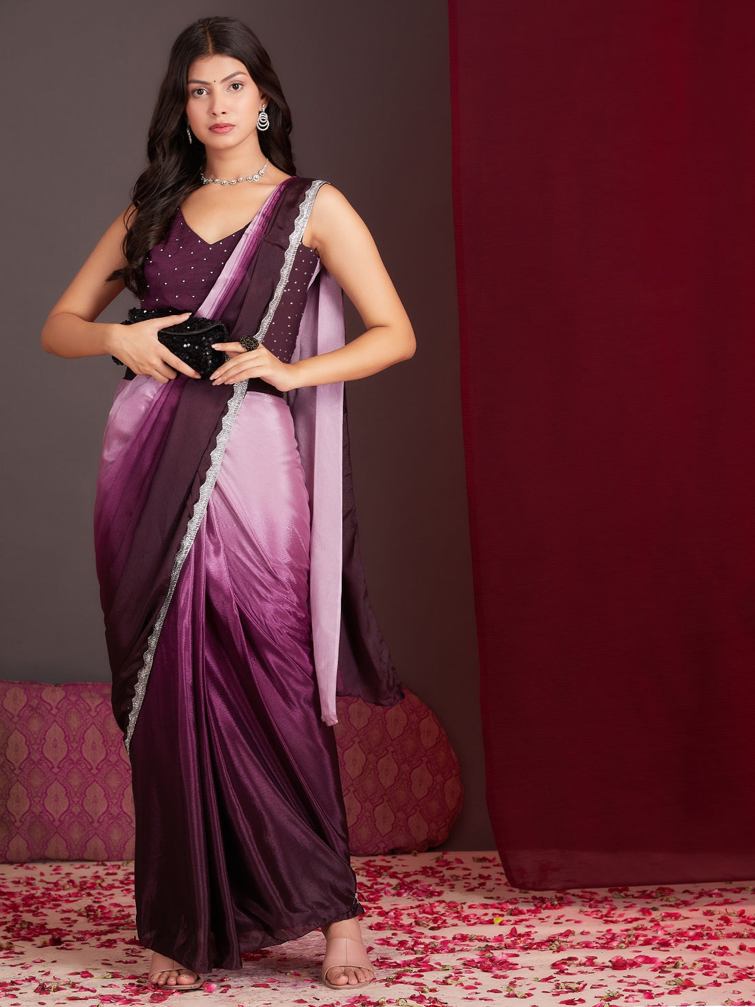 Wine Ready To Wear Saree