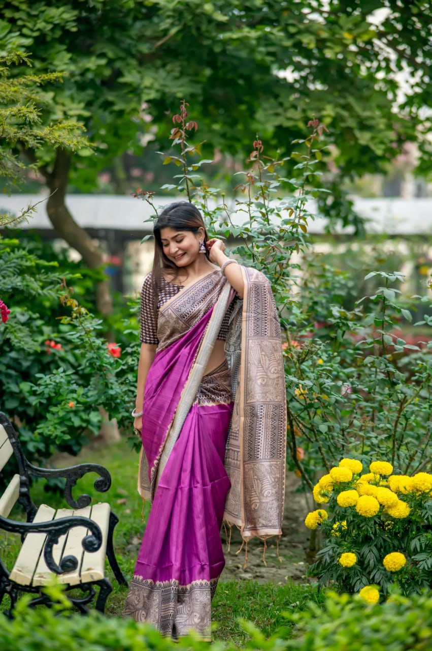 Tussur Silk Saree With Blouse Piece Purple