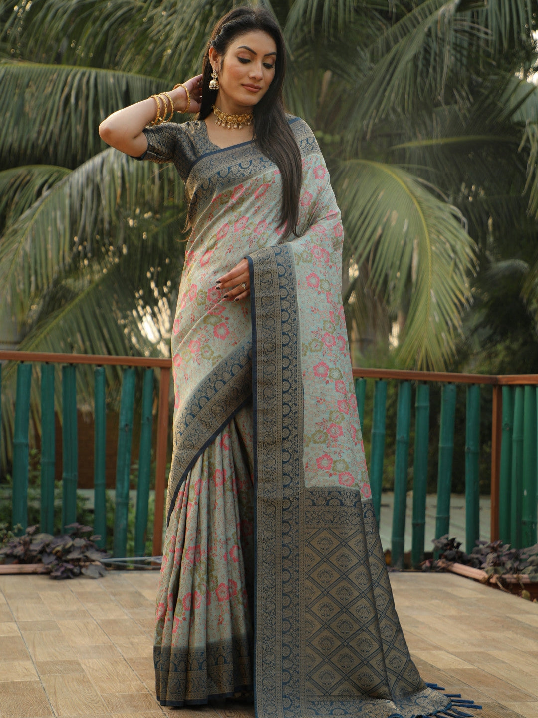 Dual Tone Kanjivaram Zari Work Saree