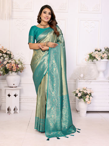 Royal Green Banarasi Tissue Silk Saree With Zari Weaving Work