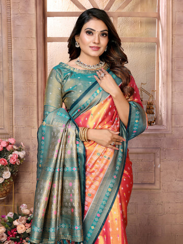 Orange Banarasi Tissue Silk Saree