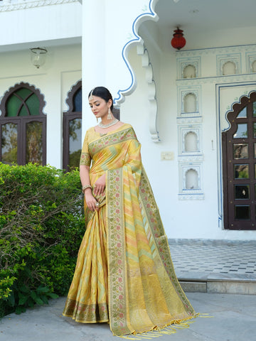 Yellow Soft Organza Silk Saree