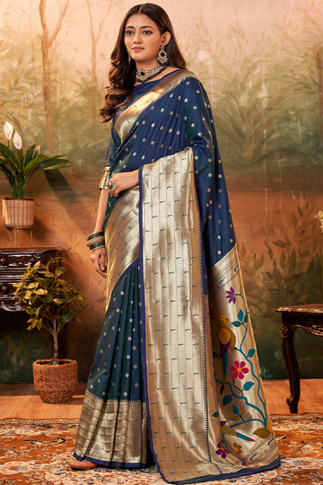 Blue Pure Zari Paithani Silk Saree