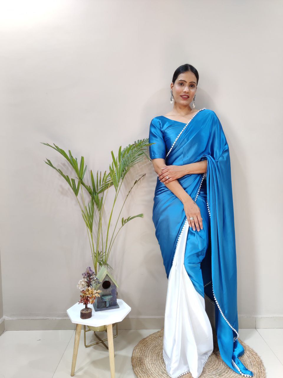 Blue Dual Tone Ready To Wear Saree