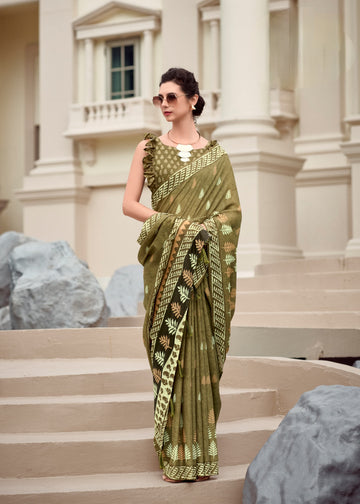 Mehndi Mal-Mal Resham Silk Saree