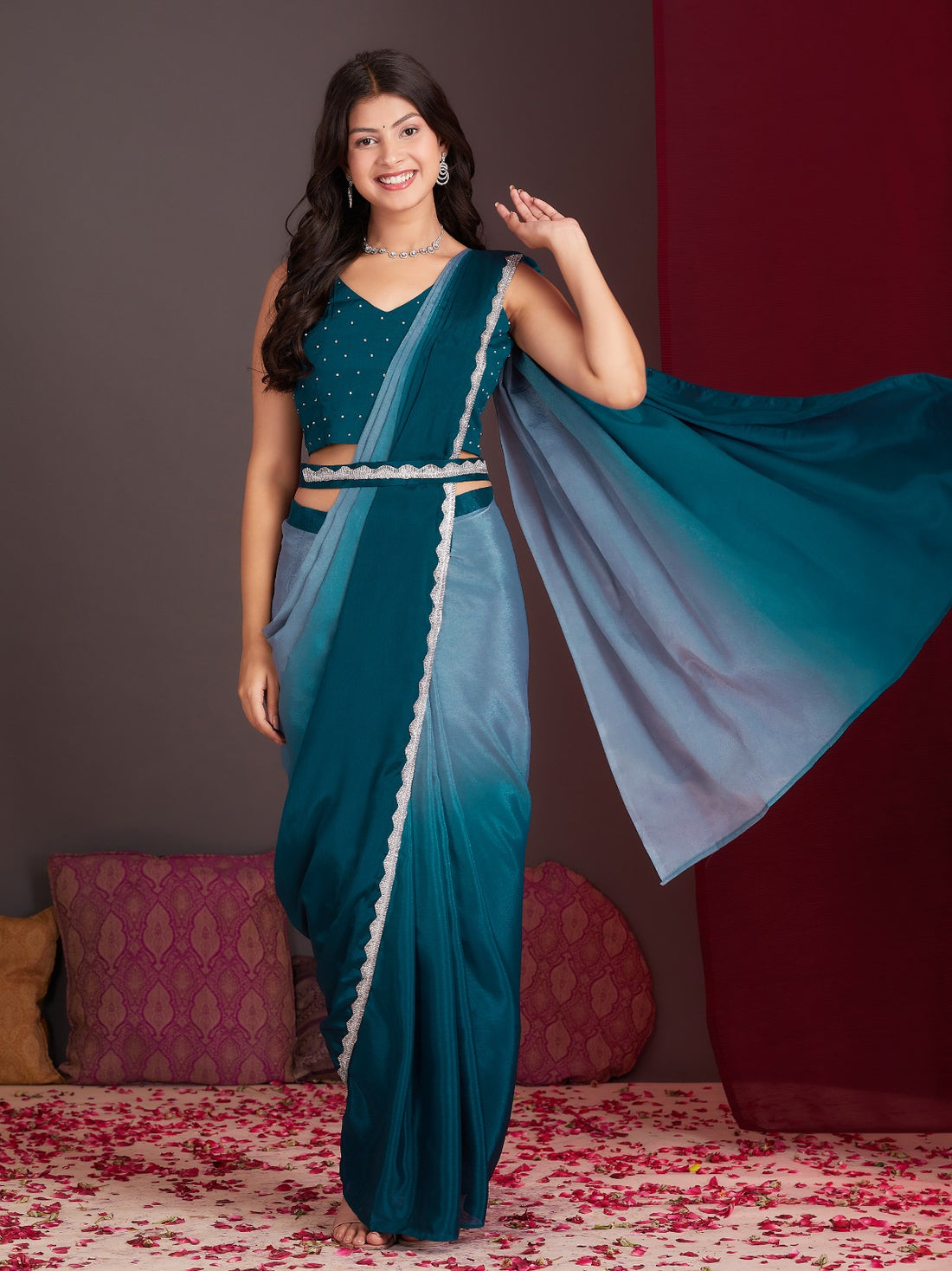 Blue Dual Tone Ready To Wear Saree