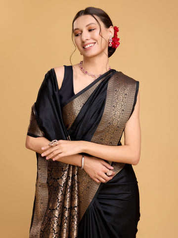 Black Kanjivaram Silk Zari Weaved Saree