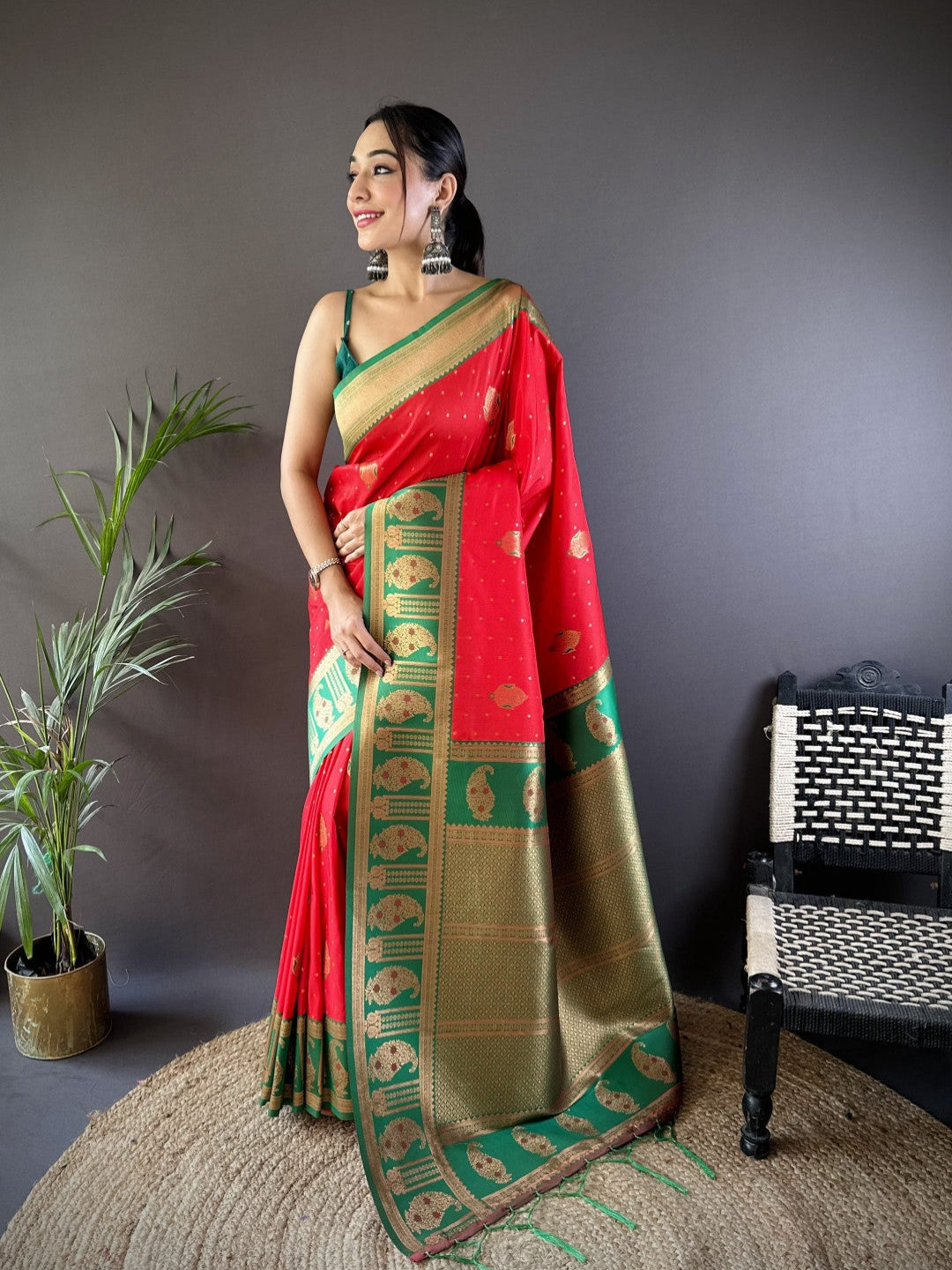 Red Banarasi Silk Saree With Zari