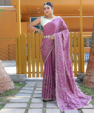 Wine Pure Soft Silk Saree With Thread Handwork