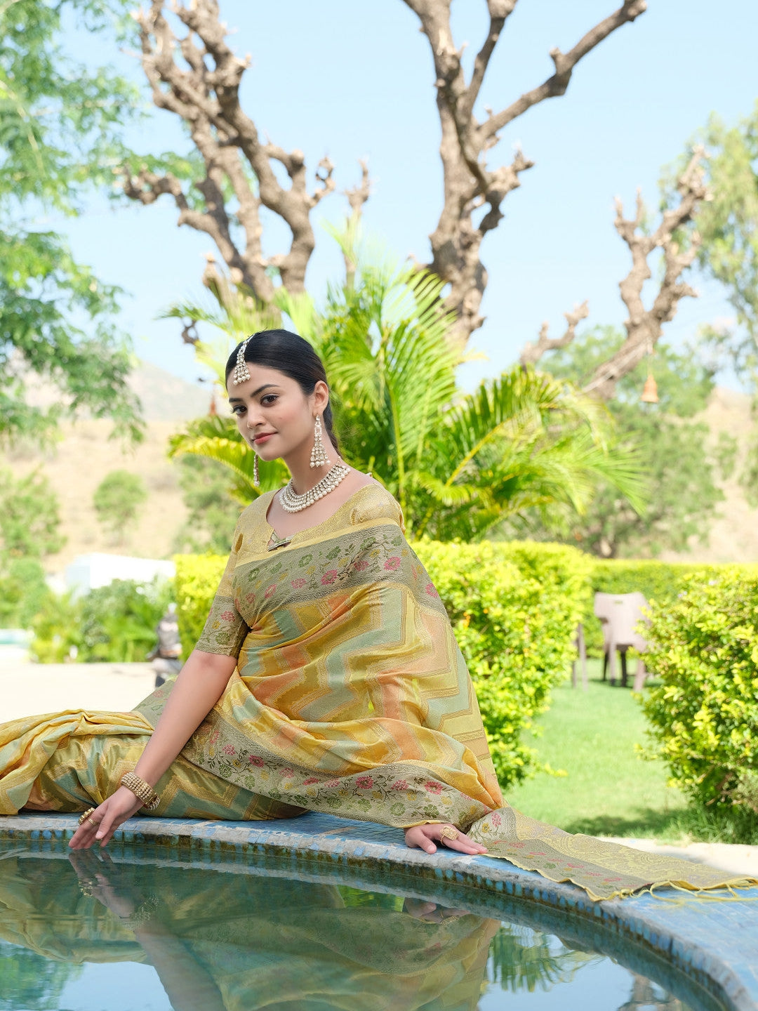 Yellow Soft Organza Silk Saree