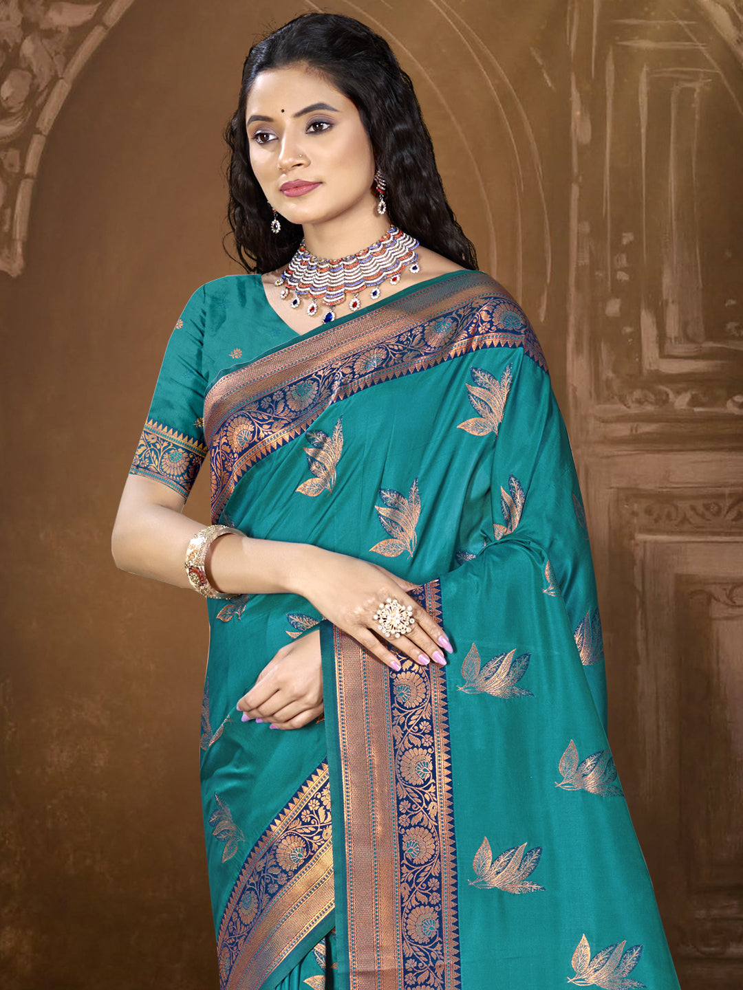 Turquoise Blue Banarasi Silk Saree