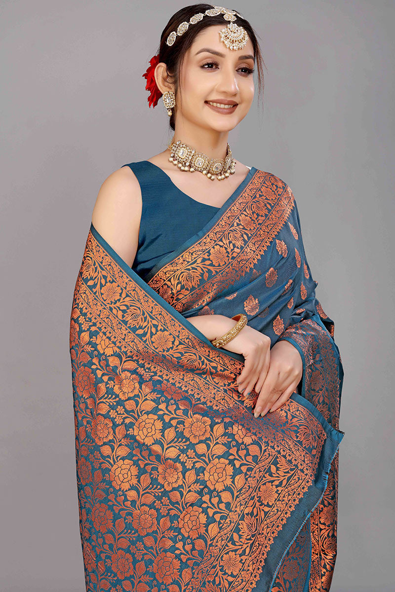 Firoji Banarasi Silk Saree Zari Weaved