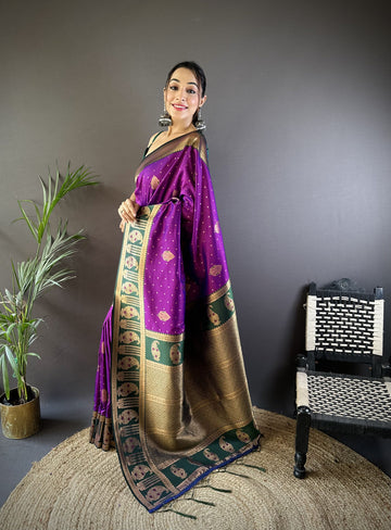 Purple Banarasi Silk Saree With Zari