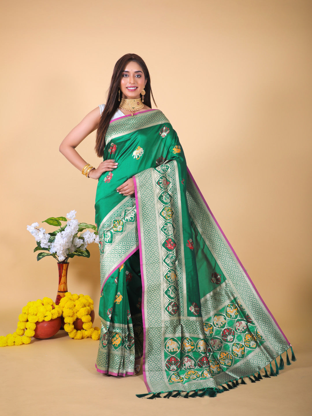 Royal Green Soft Banari Silk Saree